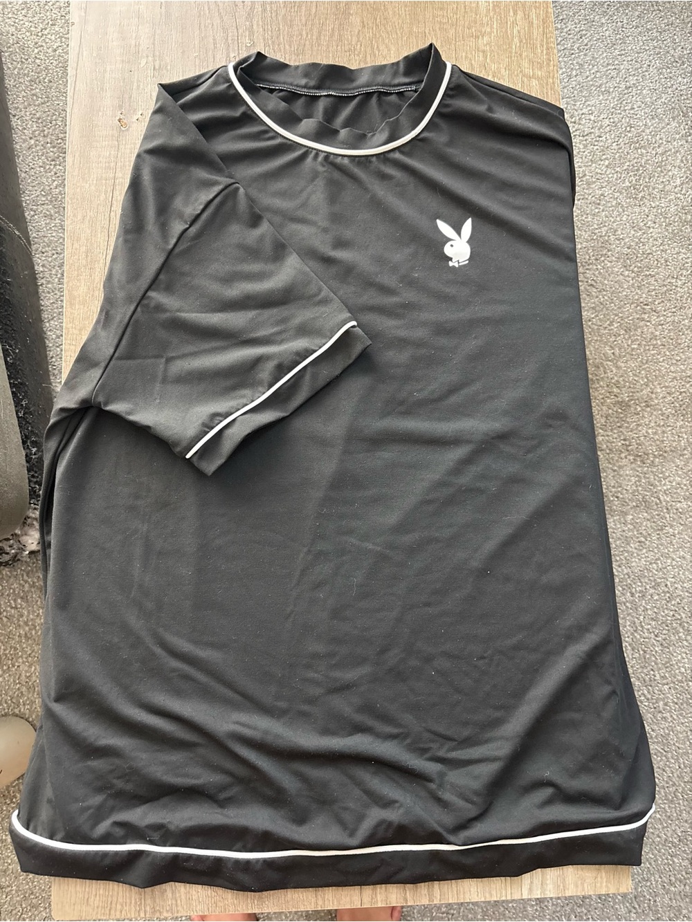 Misguided x PLAYBOY Black Short-Sleeve Crew Tee with White Trim
